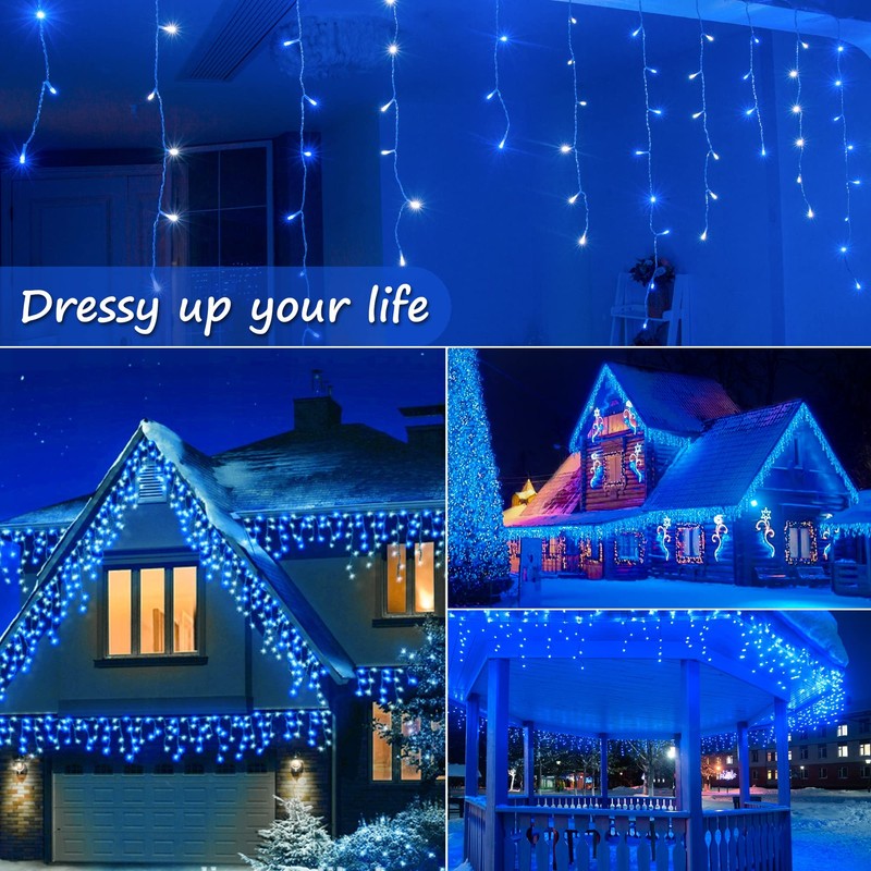 oopswow Icicle Lights Outdoor Decorations 300 LED 33ft 8 Modes