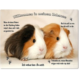 Merchandise for Fans Tin Sign / Warning Sign / Door Sign Aluminium 15 x 20 cm Welcome to My Home Motif Guinea Pigs Two Animals Next to Each Other 04