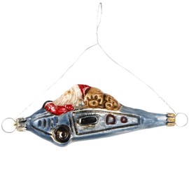 Glass 'Santa Claus in the Plane' Patinated