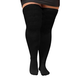 Mayoii Plus Size Thigh High Socks for Thick Thigh Knitted Extra Long Socks for Women Striped Over Knee Socks Leg Warmer, pure black