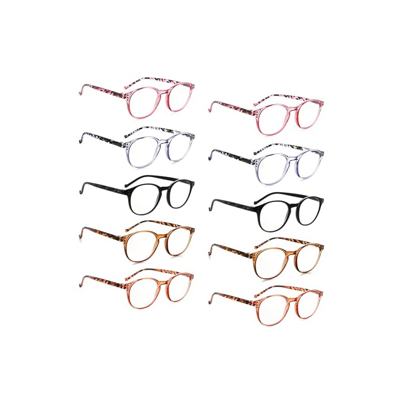 BLUELESS Round Reading Glasses for Women 10-pack Oval Patterned Temple
