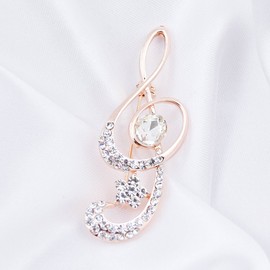 FENGJI Music Note Crystal Brooch Pin Rhinestone Scarves Wedding Clip for Women 3 Colors for Choice Gold White