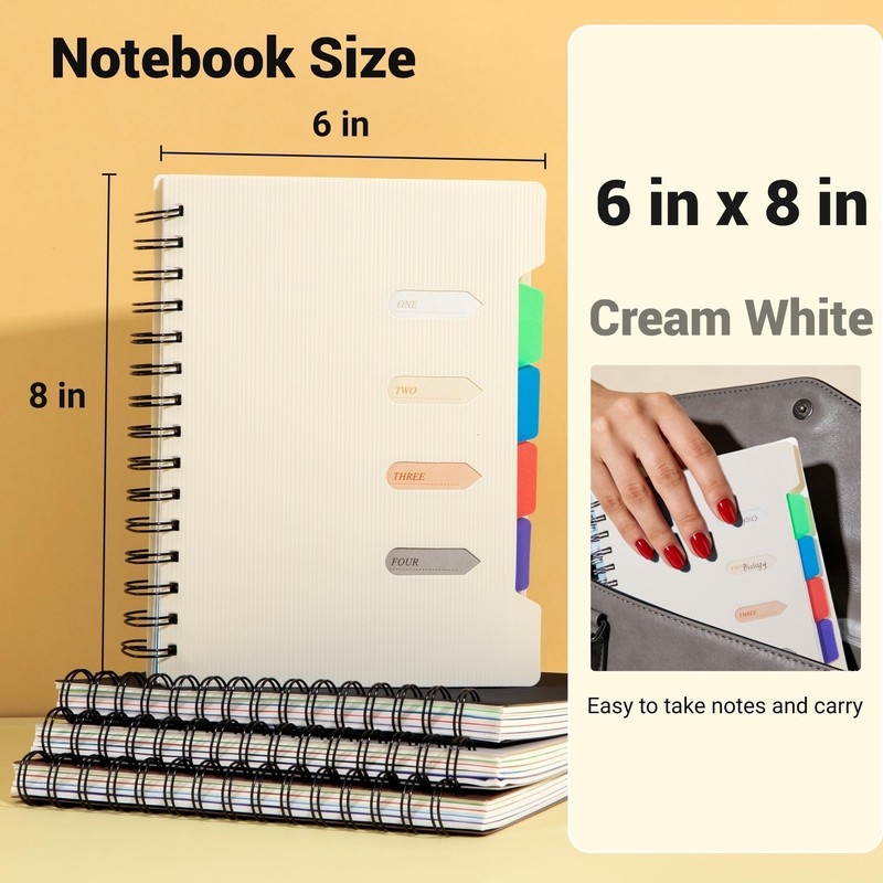Yoment Small 5 Subject Notebook, A5 Wide Ruled with Dividers,