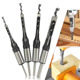4 Pieces Square Mortising Drill Bit Wood Square Drill Bit Set Square Hole Drill Bit 6.4/8/9.5/12.7 mm for Wood Square Holes Wood Hole Saw with Spiral Drill Bits Drill Sets for Woodworking