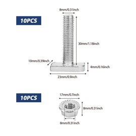 Vordpe Hammer Head Screws Set, M8 x 30 mm, Stainless Steel A2-70 Photovoltaic with Flange Nut, for PV Modules, Photovoltaic Aluminium Profile, Greenhouse, Photovoltaic Solar Mounting Rail