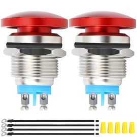 MKBKLLJY 2Pcs 16mm Red Mushroom Head Push Button Switch SPST IP65 Waterproof DC 12V 3A AC 110V 5A Momentary Push Button with Domed Screw Terminal Wires and Wiring Cap for Car Boat Truck