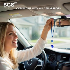BCS Blue Evil Eye Charm Small Car Hanging Ornament Rearview Mirror Accessories Glass Nazar Beads Good Luck & Protection Amulet Turkish Greek Pendant Ojo Turco para Carro Decor for Home, Office, Door