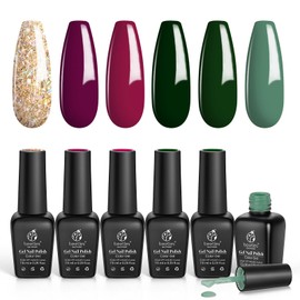 Beetles Green Gel Nail Polish Set, 6 Colors Tipsy Jazz Vibrant Emerald Green Red Golden Glitter Gel Polish Soak Off Gel Nail Art Beauty Gift Set for Women Girls