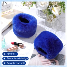 SATINIOR Faux Fur Short Wrist Cuff Winter Fuzzy Wrist Cuff Warmers for Women Girls Favors(Royal Blue)