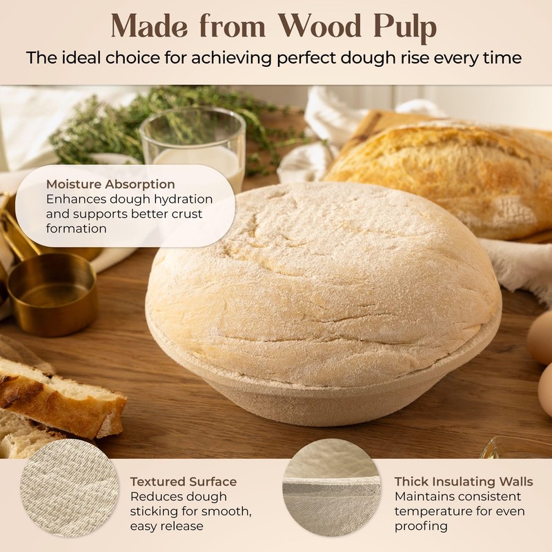 Wood Pulp Banneton Bread Proofing Basket – 12" Round 3.3LB