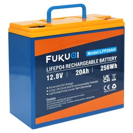 Fukuai 12V 20Ah LiFePO4 Lithium Battery, 2000+ Deep Cycles Rechargeable Battery for Solar, E-Scooters,Camping,Off-Grid Applications,Built-in 20A BMS