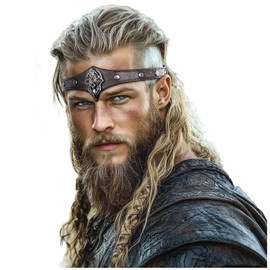L'VOW Viking Leather Headpiece Medieval Adjustable LARP Headband Pirate Cosplay Renaissance Accessories(Silver