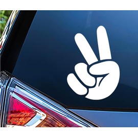 Ten Four Distributions Peace Hand Two Fingers Sign Vinyl Sticker Decal Premium Quality White for Car Bumper Truck Van SUV Window Wall Boat Cup Tumblers Laptop or Any Smooth Surface 5.5x4