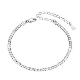 ChainsHouse 3 mm 5 mm Stainless Steel Anklet Women's Curb Chain Anklet Summer Anklet with Gift Box for Women and Girls, Sterling Silver