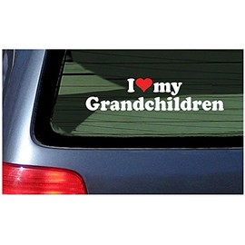 I Love My Grandchildren Vinyl Decal - White with a Red Heart Window Sticker