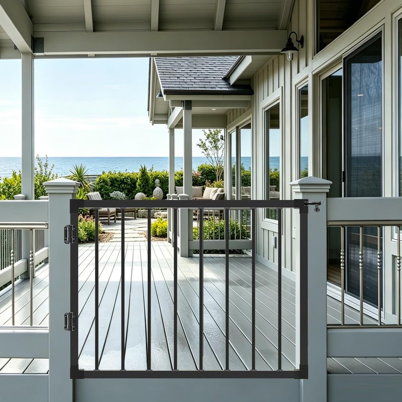ZERTNROW Outdoor Deck Gate, Adjustable Steel Metal Gate for Patio