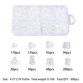 850 Pcs Rubber Earring Backs for Studs 8 Styles Clear Hypoallergenic Silicone Earrings Safety Back Stopper Replacement Kits for Fish Hook Earring Studs Hoops