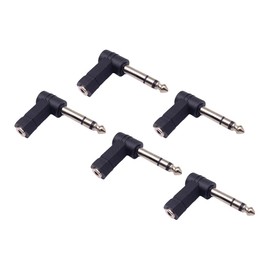 Alnicov 5PCS 6.35mm Right Angle Adapter 6.35mm Male to 3.5mm Female 90 Degree Stereo Headphone Audio Adaptor Converter