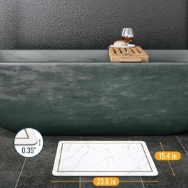 Milton Styles Stone Bath Mat – Super Absorbent Diatomaceous Earth Bath Mat, Quick-Drying Stone Bath Mats for Bathroom, Easy to Clean Bathroom Mat Quick Dry, 24 x 16 inch, White Modern Marble