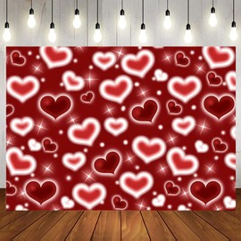 LTLYH 7×5ft Red Heart Photo Backdrop Early 2000s Party Decorations Old School Backdrops Valentine's Day Glitter Heart 16th 18th 30th Women Men 90s Happy Birthday Background Selfile Wall Decor 258