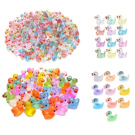 YSUY 100PCS Emit Light Mini Ducks, 50 Shining & 50 Ordinary Little Plastic Ducks, Tiny Resin, Ducks for Aquarium, Dollhouse, Fairy Garden, Mini Animals Decor, Duck Toy