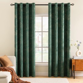 MIULEE Dark Green Velvet Curtains Decoration Bronzing Room Darkening 54 Inch drop Curtain Pair Eyelet Drapes for Living Room Kids Bedroom Nursery 46" W x 54" L 117x137cm 2 Panels