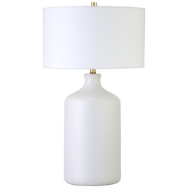 Henn&Hart 29'' Transitional 1-Light Table Lamp with White Fabric Drum Shade for Living Room, Bedroom, or Office, Matte White