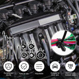 Abizarch 290Pcs Car Wire Harness Routing Clip Assortment Kit 5 Different Sizes Wire Routing Clips Enduring Nylon Retainer Car Clips Replacement Parts for Most Cars Auto ZHAZHAMO(Black)