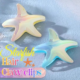 Banatra Starfish Claw Clips Acrylic Medium Hair Claw Cute Hair Clips for Thin Hair Accessories for Women and Girls (Gradient Yellow Pink+Gradient Blue)