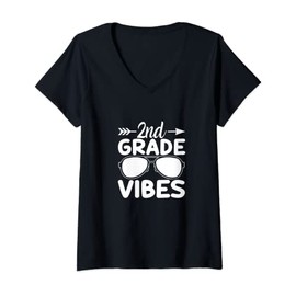 Womens 2ND GRADE VIBES - BACK TO SCHOOL RETRO SUNGLASS V-Neck T-Shirt