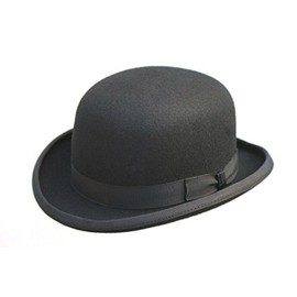100% Wool Black Bowler Hat Fashion Hat Satin Lining (57cm)