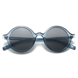 WHHJM Retro Round Sunglasses for Men Womens Vintage Trendy Circle Sunglasses Costume Cosplay Sun Glasses UV400 Protection (Blue/Transparent Grey)