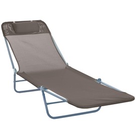 Outsunny Folding Chaise Lounge Chair, Pool Sun Tanning Chair, Outdoor Lounge Chair with Reclining Back, Breathable Mesh Seat, Headrest for Beach, Yard, Patio, Brown