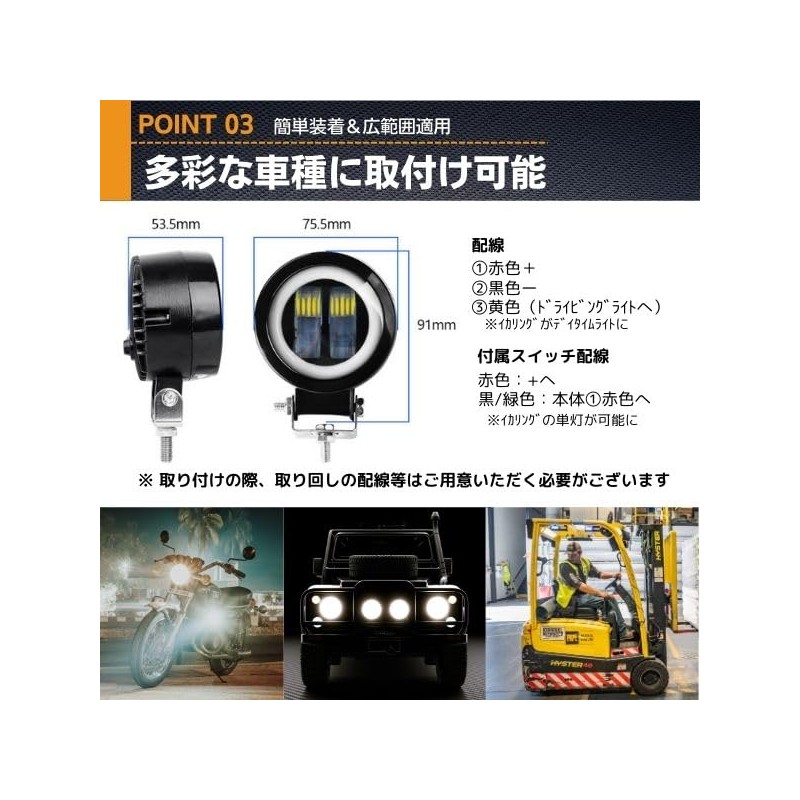 JYFACTORY Universal LED Bike Work Light Daylight Fog Light Squid