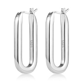 ALEXCRAFT Chunky Squre Silver Hoop Earrings for Women Thick U Huggie Hoop Earrings Large S925 Hypoallergenic Earrings