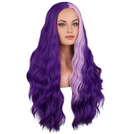 BERON Mix Purple Wig Long Curly Wig Mix Purple Curly Wigs for Women Daily Party or Cospaly Hairnet Include