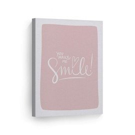 Smile Art Design You Make Me Smile Lettering Pink Background Canvas Print Kids Room Decor Wall Art Baby Room Decor Kids Room Decor Nursery Decor Ready to Hang Made in The USA 17x11