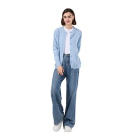 SMILING PINKER Women Cardigan Thick Warm Crew Neck Button Down Sweater with Pockets (Light Blue,X-Large)
