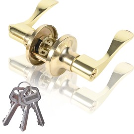 Brigligh High-Security Stainless Steel Door Handle with Lock and Key, Door Lever for Bedroom, Bathroom and Rooms(Gold)