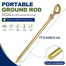Gecyfit Portable Grounding Rod – 17.5" Solid Steel Ground Rod for Electric Fence, Earthing, Antenna, Portable Generators, Solar Panel, Ham Radio & Pool Equipment