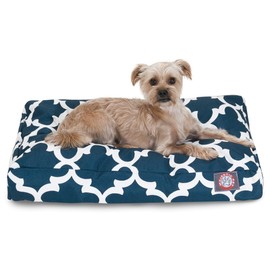 Navy Trellis Small Rectangle Indoor Outdoor Pet Dog Bed With Removable Washable Cover By Majestic Pet Products