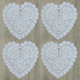 kilofly 4pc Heart Crochet Cotton Lace Table Placemat Handmade Doilies Value Pack