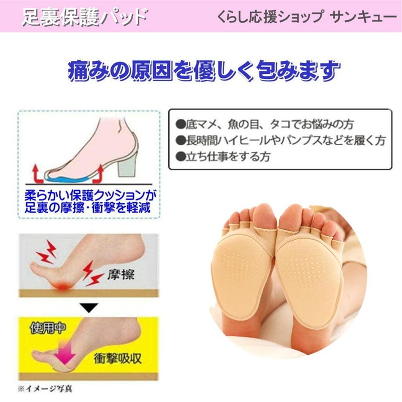 足裏保護パッド 足裏サポート 足裏クッション 衝撃吸収 サポーター 洗える 柔らかい 足の裏 足底 フットケア