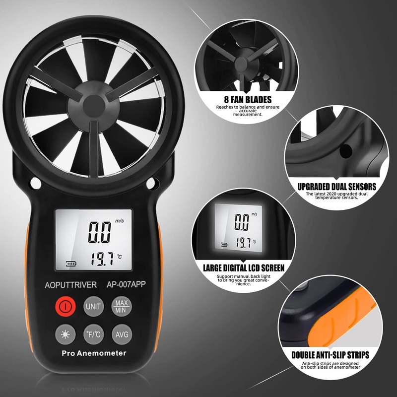 Handheld Anemometer Wireless Bluetooth Anemometer, AP-007APP Wind Speed Meter Measure