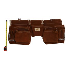 USA PRO TOOLS Light Brown Suede Leather Tool Belt Pouch – Heavy Duty Framer’s Rig with 2 Sliding Pouches (5 Pockets Each), Nail Pouch & 2 Hammer Holders – 2″ Universal Work Belt