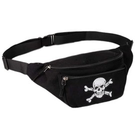 Goldschmidt Costumes Bum Bag with 3 Zip Compartments Accessory Costume Carnival, Pirate Skull Black, bum bag
