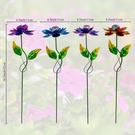 Viveta 4 Pack Flower Decorative Garden Stakes, Metal Flowers Outdoor Decor Metal Flower Sticks for Patio, Lawn, Yard Decorations