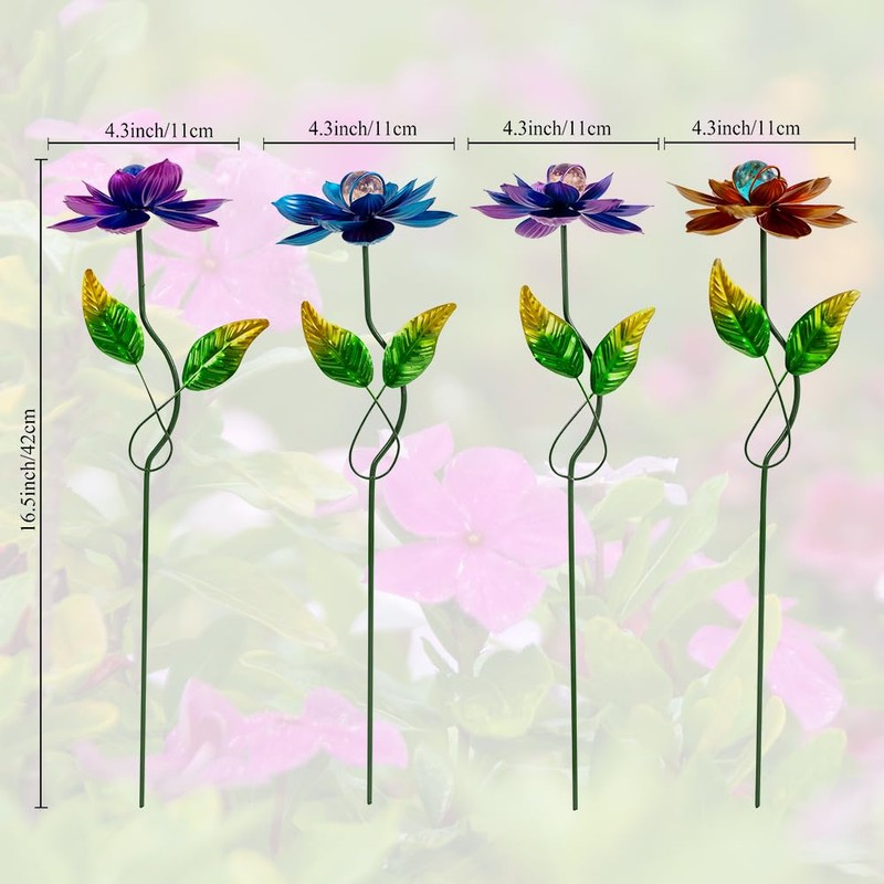 Viveta 4 Pack Flower Decorative Garden Stakes, Metal Flowers Outdoor