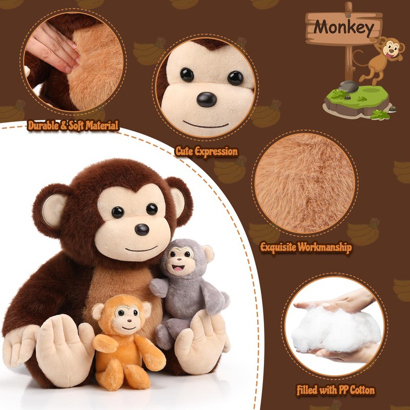 Aoriher 5 Pieces Monkey Plush Toy Set 1 Mommy Monkey
