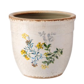 RimCereal 6 Inch Vintage Yellow Flower Pot for Plants Cottage Rustic Ceramic Planter with Drainage Hole Ice Crack Vase for Indoor Garden Country Home Kitchen Decor Farmhouse Antique Housewarming Gift